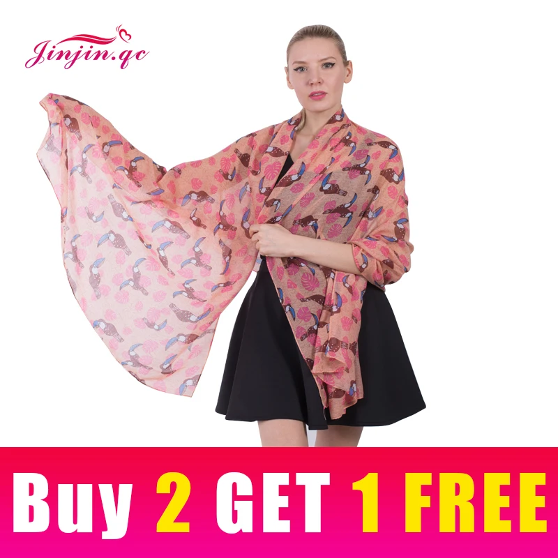 Jinjin.QC Fashion Women Viscose Scarf Parrot Print Scarves and Shawls Summer Beach Sunscreen Pashmina Echarpe Foulard Female