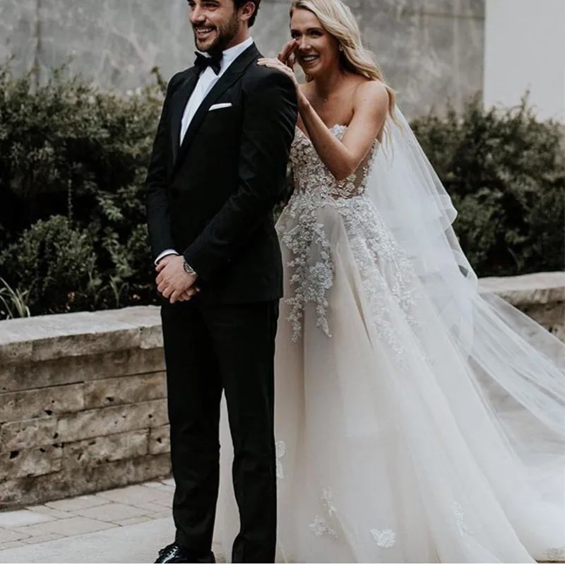 Robe De mariée élégante en dentelle, Corset transparent en Tulle, avec des Appliques en dentelle, collection 2019