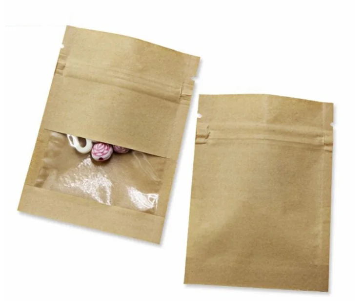 White/Brown Kraft Paper Packaging Bag 9x13cm Clear Window Zip Lock Self Sealing Reusable Dried Fruits Tea Flower Pack Pouch