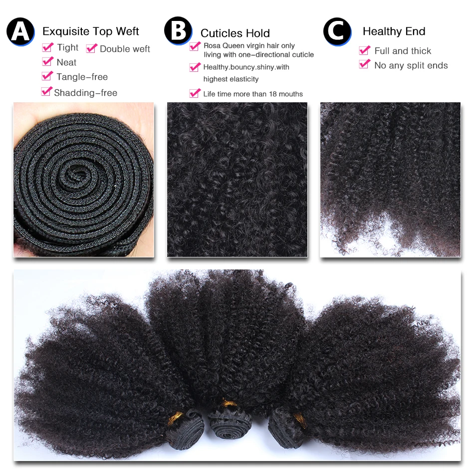 Mongolian Virgin Afro Kinky Curly Weave Human Hair Bundles With Lace Frontal Closure Dolago Products