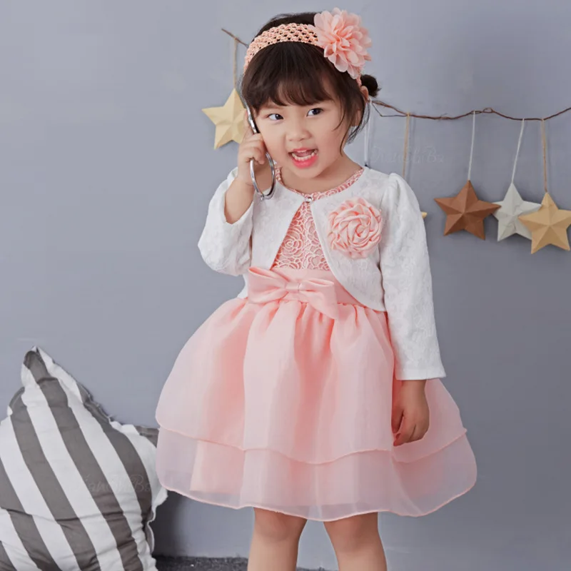 Pink 1 Year Old Baby Girl Dress Princess Wedding Jacket Birthday Formal Vestido  Toddler Baby Clothes for Party RBF164704