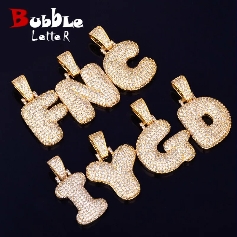 Bubble Letter A-Z collane singole e catena pendente per uomo donna Color oro zircone cubico gioielli Hip Hop regali