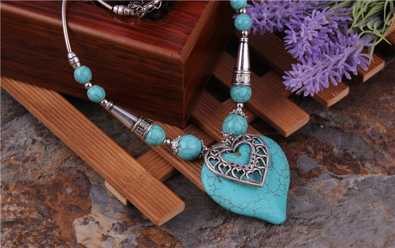Aihua Maxi Big Statement Natursteinperlen Herzen Halsketten & Anhänger für Frauen Böhmischer Schmuck Geschenke – Detail 1