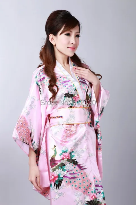 

Shanghai Story Japanese traditional Dress style Female's Blue noble faux Silk fabric Vintage Kimono Kaftan Yukata For Women