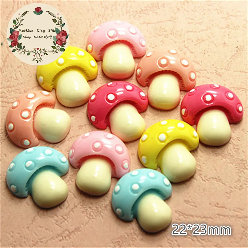 20pcs 22*23mm Mix Colors Cute Mushroom Resin Flatback Cabochons DIY Hair Bow Center Accessories