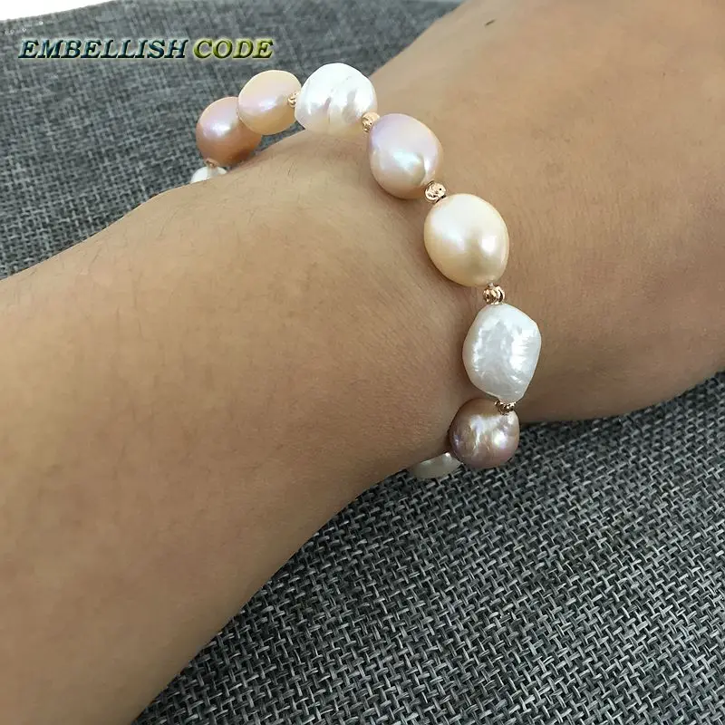 special small baroque irregular pearl and Rose Golden beads necklace bracelet set Mixed mixture color cultured pearls for women