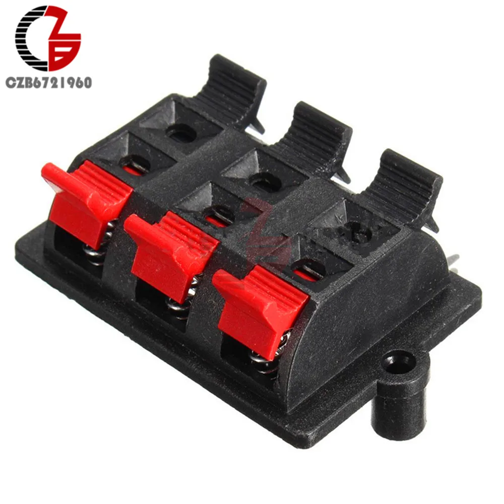 6-Way Speaker Terminal Strip Block Spring Push Release Stereo Plate Release