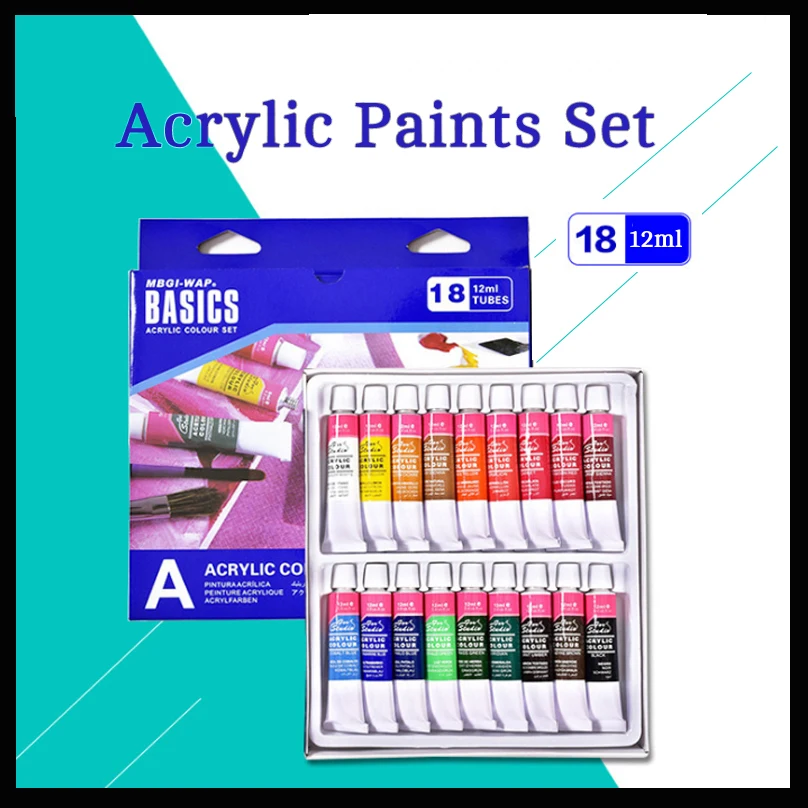 

18 colors 12ml Acrylic Paints Set Paints Wall Textile Spray Paint Fabric Paint Art Supplies with gift Brush