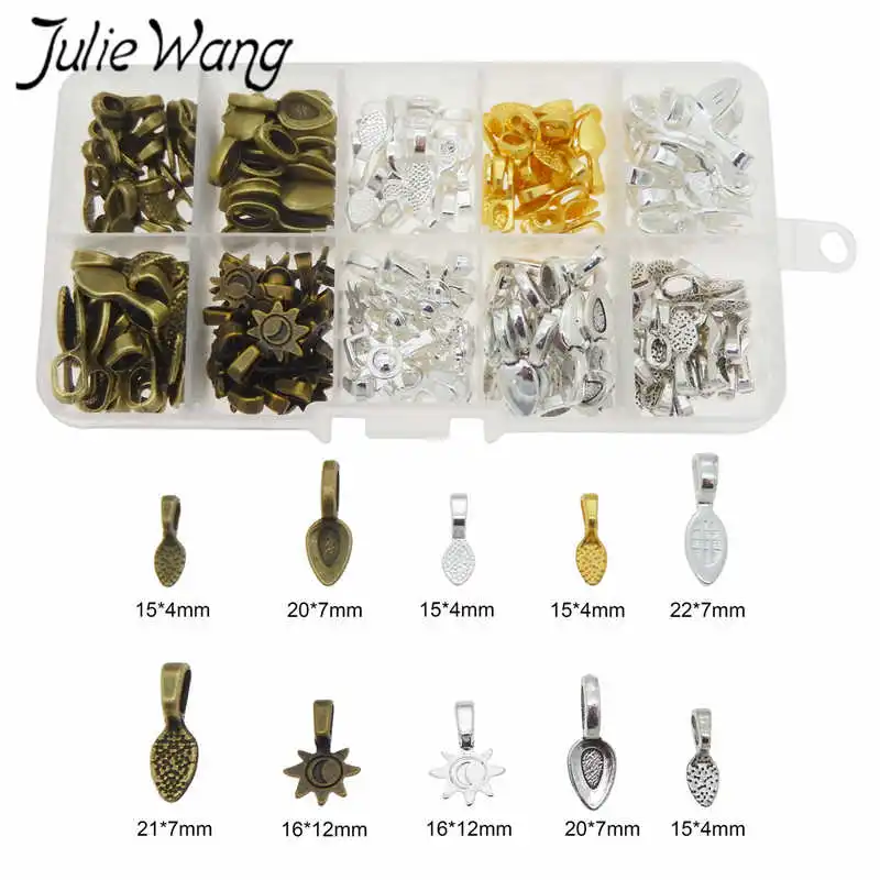 

Julie Wang 200pcs Wholesale Multi Shape Color Mixed Glue on Bail Pendant Clips Jewelry Accessory DIY Finding Free Storage Box