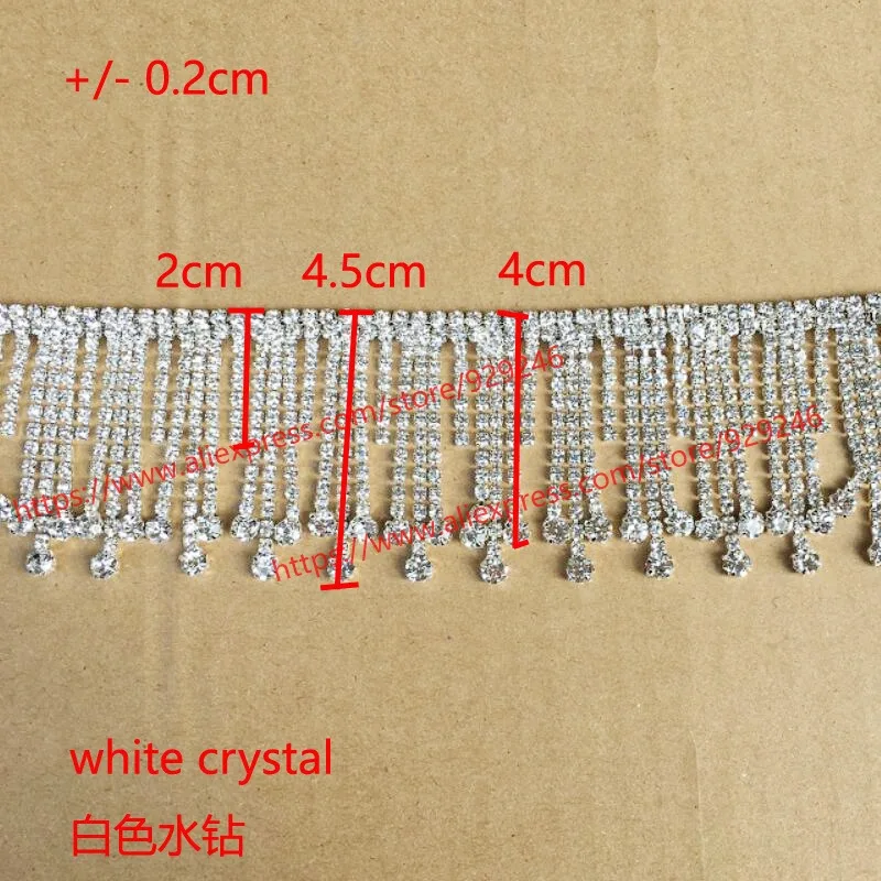 1 yard/pack 4.5cm white crystal rhinestone long tassel chain for bags garment dangle trims for bridal wedding dress decoration