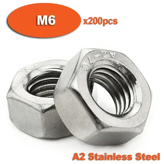 

200pcs DIN934 M6 Stainless Steel Nuts A2 Hexagon Hex Head Nut