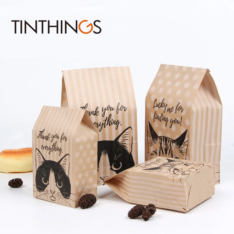 12PCS kraft paper gift bag Candy cookies kraft paper bags gift packing Wedding home Party birthday gift packaging cat pattern