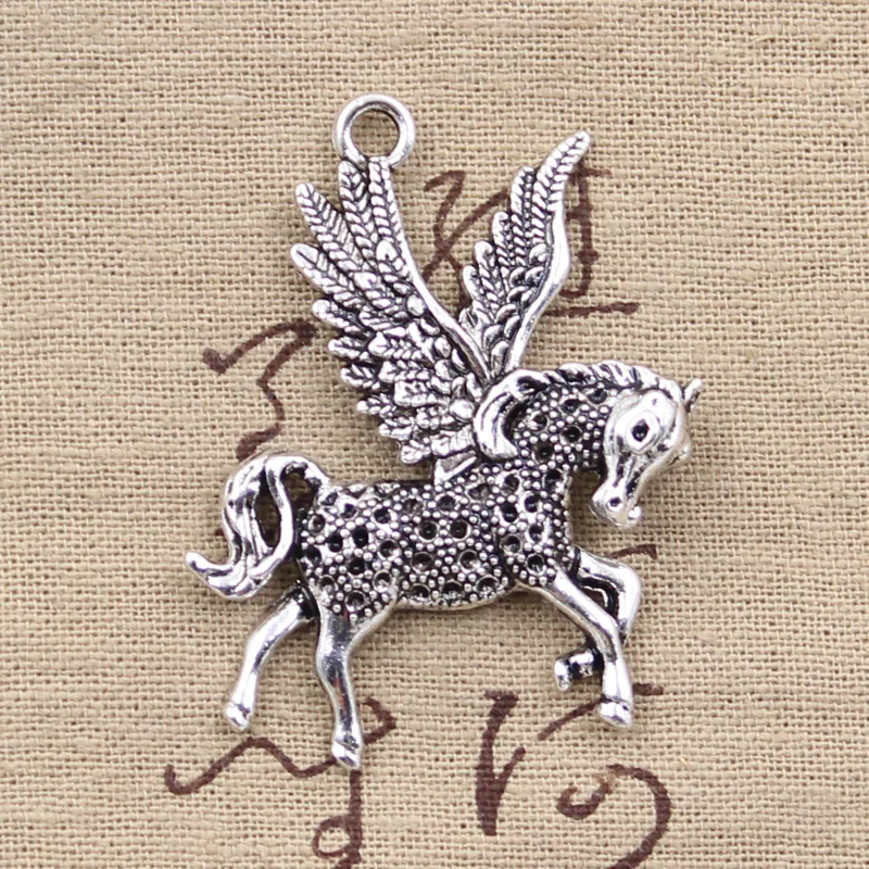 4pcs Charms Fly Horse Unicorn 52x42mm Antique Bronze Silver Color Plated Pendants Making DIY Handmade Tibetan Jewelry