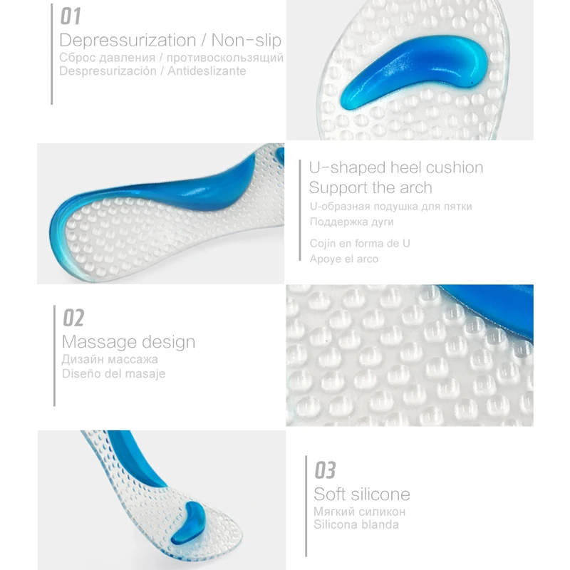 KOTLIKOFF  Soft Gel Insoles Non-Slip Sandals High Heel Arch Support Cushion Silicone Gel Pads Shoes Insole Pain Relief Shoe Pads