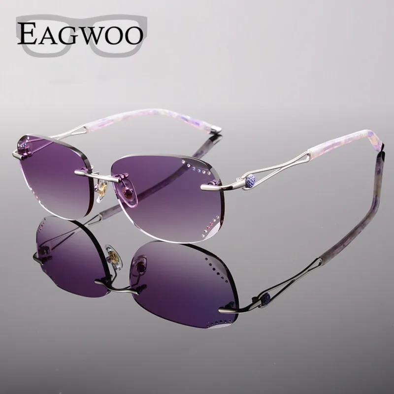 

Women Rimless Sunglasses Prescription Reading Myopia Sun Glasses with Color Tinted lenses MR-8 Lenses Crystal Glasses 258033