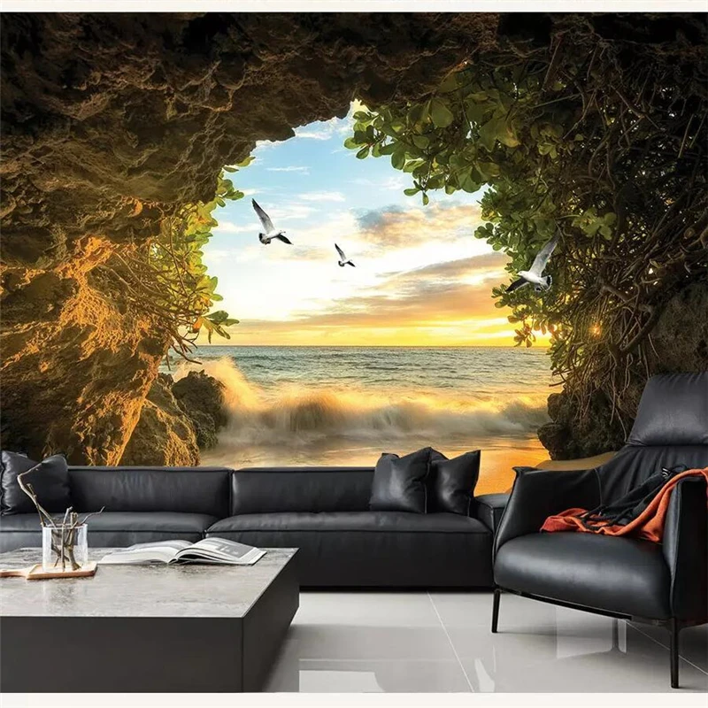 

beibehang Custom wallpaper 3d photo mural cave sea water seagull living room bedroom TV background wall paper 3d papel de parede