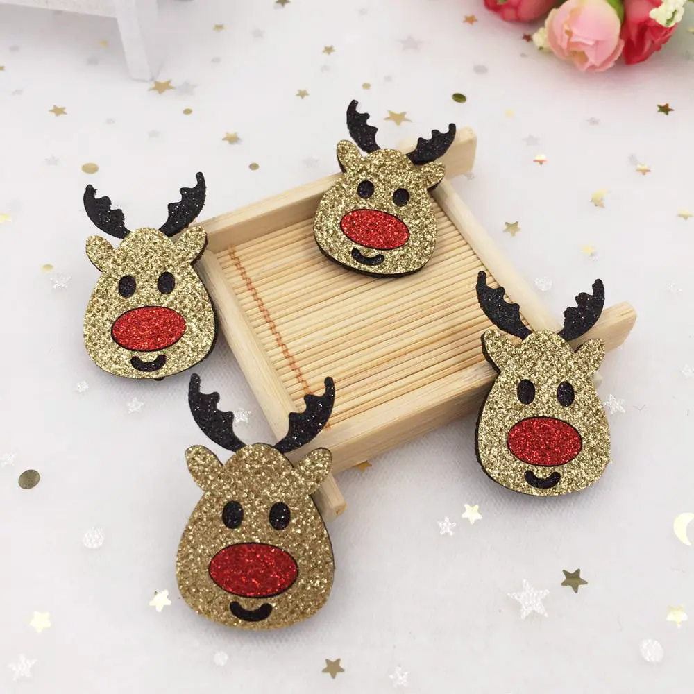 New 10pcs 26*43mm Felt Fabric Paillette Christmas Deer Appliques Wedding DIY Patches Art A394