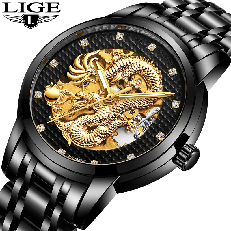 

Top Luxury Brand LIGE Men's Automatic Mechanical wrist Watches Man Stainless Steel Waterproof Sports Watches Relogio Masculino