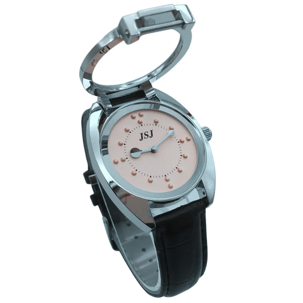 Tactile Watch for Blind People with Leather Strap, Pink Dial