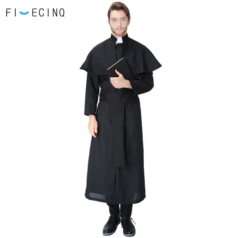 Sacerdote cosplay homem traje de halloween pregador robe carnaval festival terno páscoa preto fantasia adulto jesus cristo manwear