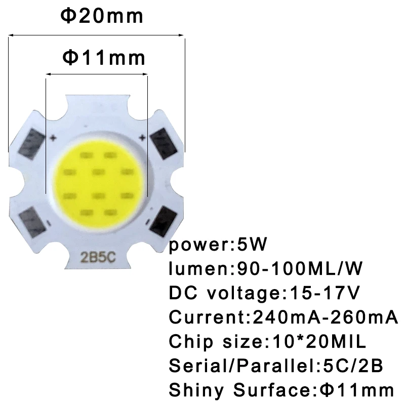 24pcs a lot 3W 5W 7W 10W LED Source Chip High Power LED COB Side 11mm Light Bulb Light Lamp Spotlight Down light Lamps