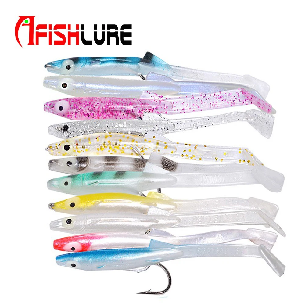 Afishlure 6pcs/lot Soft Sea Eel Fishing Lure 85mm 2.3g Top Quality False Bait Paddle Tail Sand Eel Artificial Bait Bass Lure