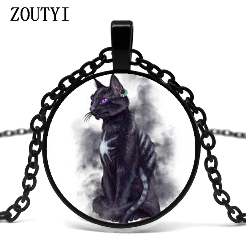 2018/Cat Sidhe Round Glass Pendant Myth Charm Necklace Bronze Vintage Necklace Women's Jewelry Best Friends Gift
