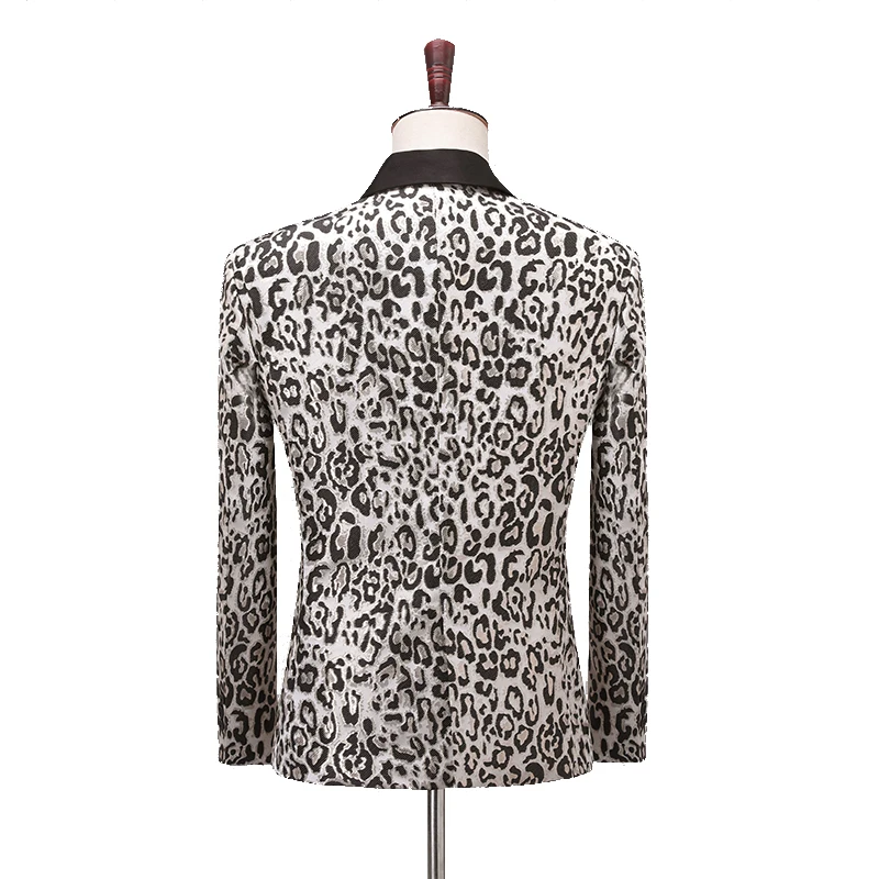 Shenrun Uomini Giacche Moda Slim Fit Giubbotti Jacquard Del Modello Del Leopardo Casual Vestito del Rivestimento di Cerimonia Nuziale di Promenade Del Partito Del Costume di Scena Cantante