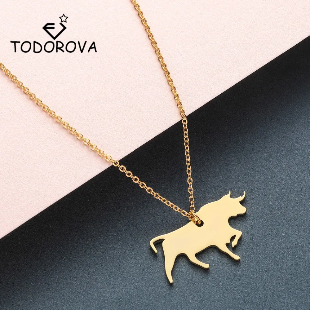 Todorova Punk Style Bull Stainless Steel Pendant Necklace Women Cow OX Biker's Jewelry Men Chain Necklace Wholesale