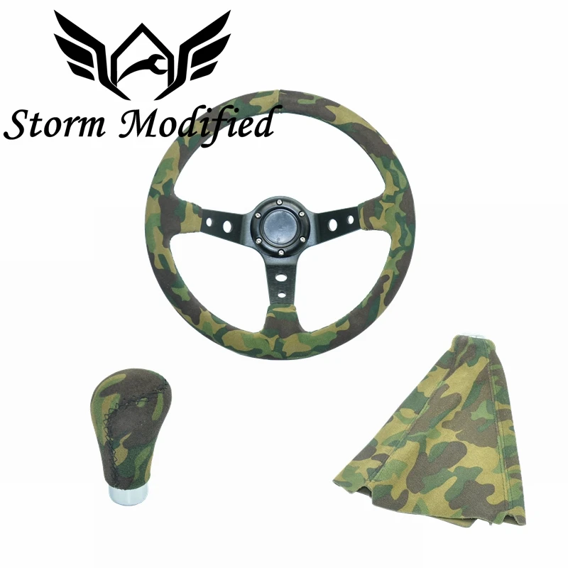 

SuTong Camouflage 14inch 350mm Deep Corn Drifting Suede Leather Steering Wheel Universal Car Auto Racing Steering wheels