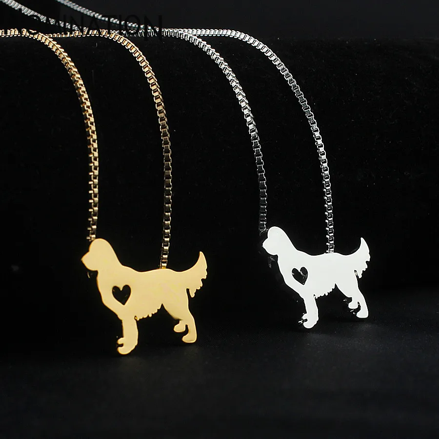 Golden retriever necklace dog pendant jewelry golden colors plated