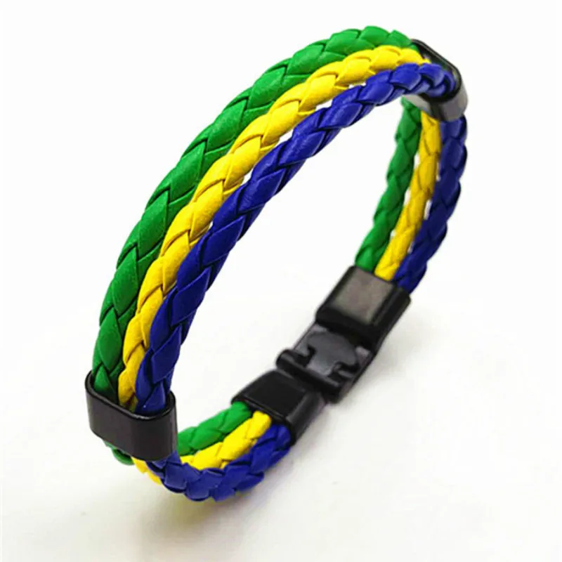 2018  National Flag Brazil England Argentina Leather Bracelet 3 Strands Braided Bracelet Wristband Jewelry