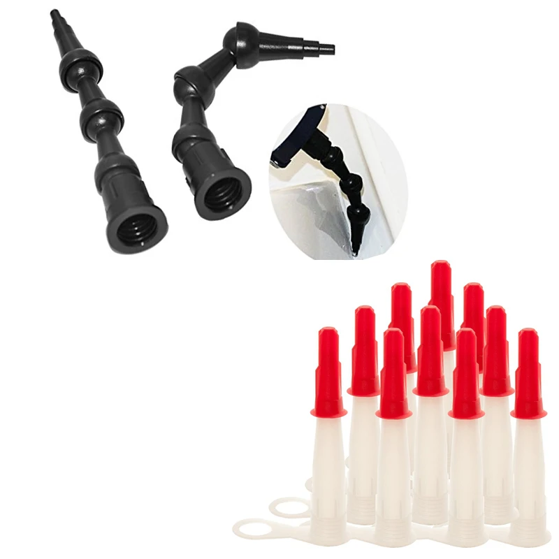 10sets Per Order 2pcs 360 Degree SEALANT ROTATING Bent NOZZLE and 10pcs Standard EU3 Cartridge Sealant Nozzle with Red Cap