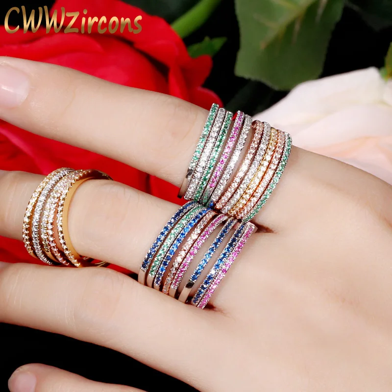 CWWZircons 3 pcs Mix Colors Women CZ Stones Engagement Wedding Rings Set Rose Gold Color Fashion Famous Brand Ring Jewelry  R093