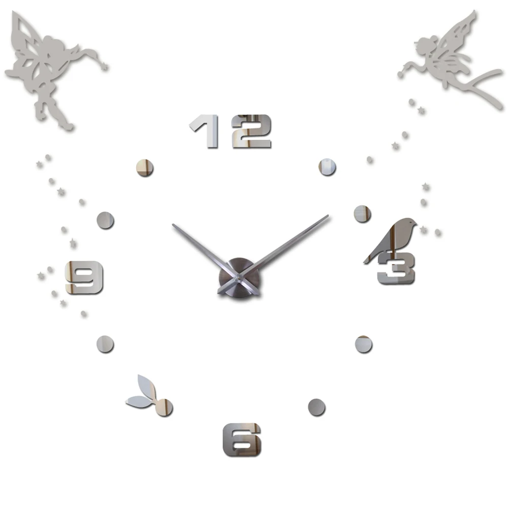 3D DIY Digital Wall Clock Modern Angel Large Clock Acrylic Silent Big Self adhesive Wall Clocks for Living Room Kitchen Decor