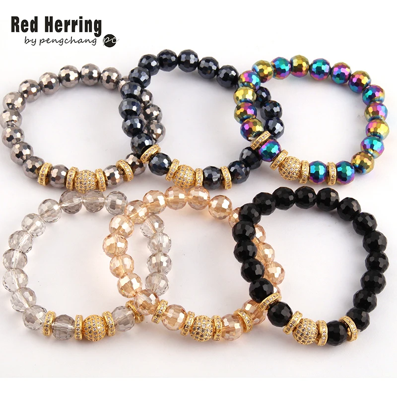 Free Shipping Fashion Women Crystal Armband Facet Global Glass Beads Micro Zircon Pave Bracelets