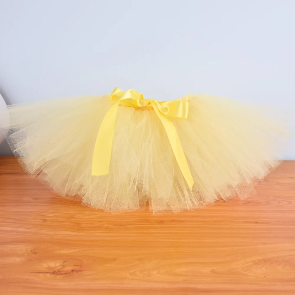 Light Yellow Solid Baby Girls Fluffy Tutu Skirt & Headband Set Newborn Photo Prop Costume Infant Birthday Tulle Tutus For 0-12M