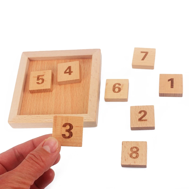 Eight Sliding Tiles IQ Game Toys 8 Puzzle Math Wooden Brain Teaser Puzzle Numbers 1-8 Number Baffling Game for Adults & Children