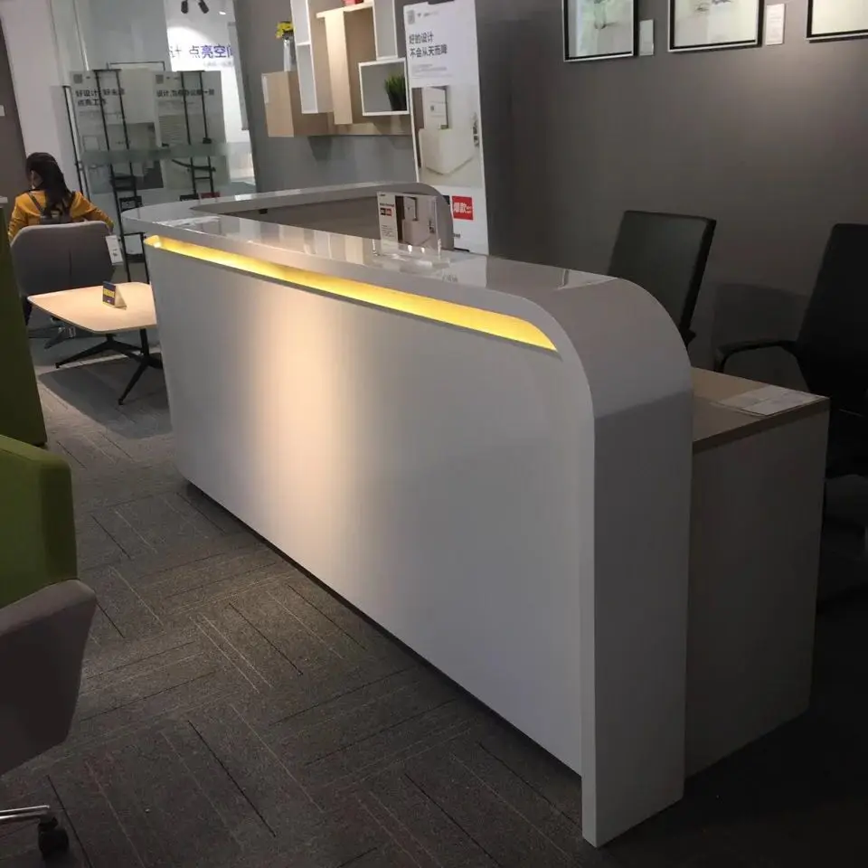 2.8 m modern white reception Cashier desk supplier with led light #QT2800-W