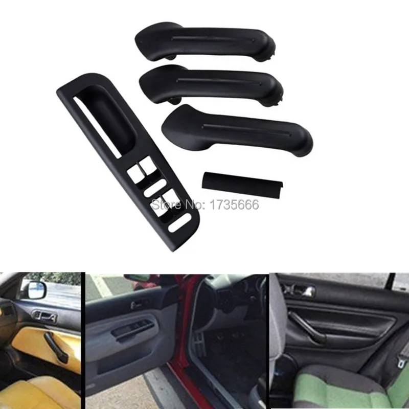 5PCS Black Interior Door Grab Handle Cover Bracket Bezel Trim Switch Bezel LH For VW Jetta Golf MK