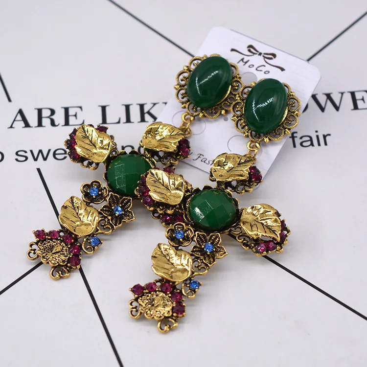 Classic Leaf floral vintage cross long earrings for woman Pendientes mujer серьги женские boucle d’oreille femmes
