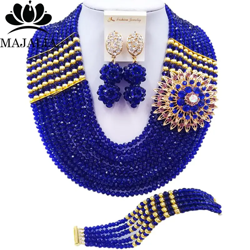 

Majalia Fashion Classic Nigerian Wedding African Jewelery Royal Blue Crystal Necklace Bride Jewelry Sets Free Shipping 10CJ002