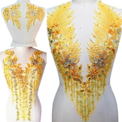 V Forma di Giallo Bordato Cuce sul Rhinestone di Cristallo di Cucito Per I Vestiti Appliques Toppe e Stemmi Artigianato Vestiti di Cerimonia Nuziale del Vestito Da Partito Del Costume