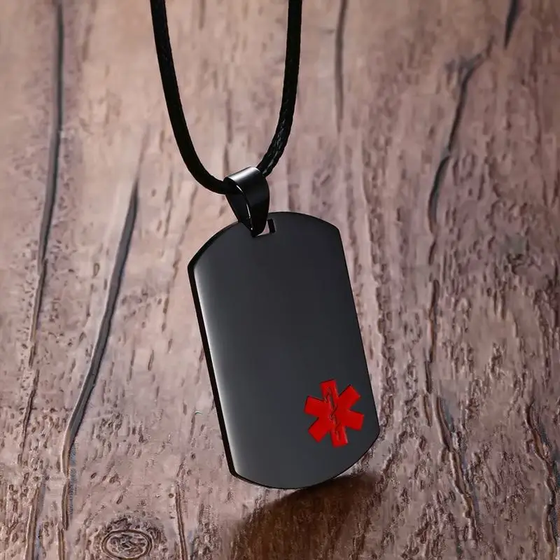 Męskie naszyjniki ze stali nierdzewnej Medical Alert ID Dog tag Wisiorek Naszyjnik w kolorze czarnym Biżuteria modowa unisex, bezpłatne grawerowanie