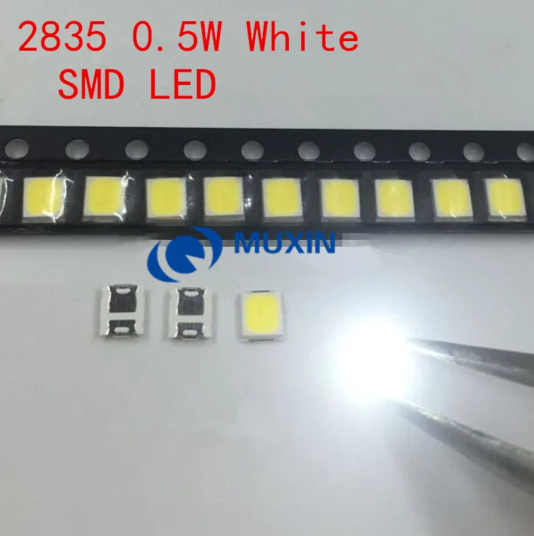 50PCS 2835 LED 0.5W White SMD/SMT PLCC-2 2835 White 150Ma 50-65lm 6000-6500K 2835 diodes High Power LED Ultra Bright SMD LED