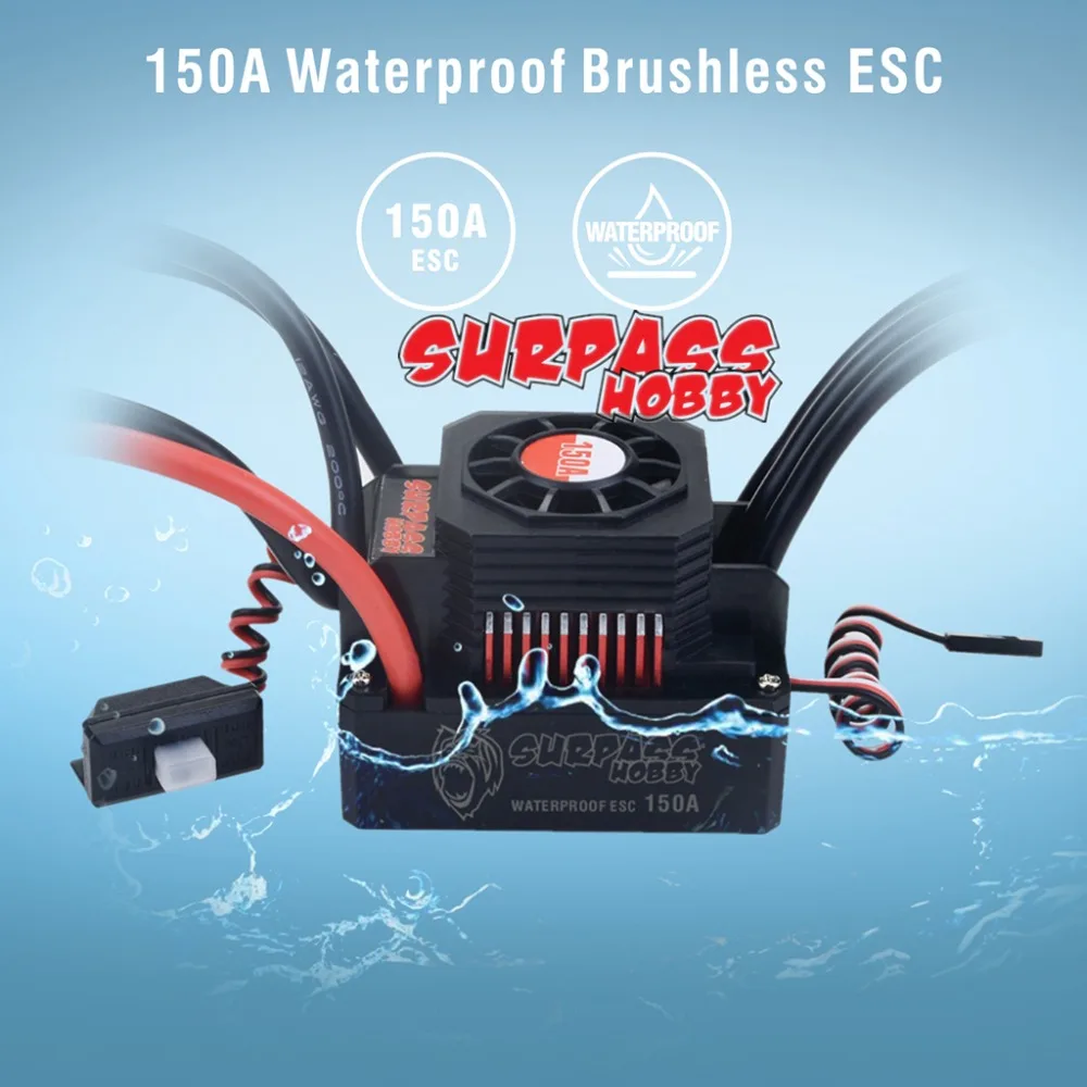 Surpass 3s-6s 150A Waterproof ESC Sensorless Brushless Speed Controllers for1/10 1/8 RC Buggy Monster truck Crawler Scale Truggy