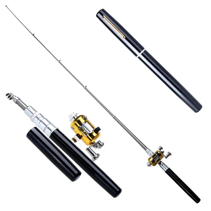 Portable Pocket Telescopic Mini Fishing Pole Pen Shape Folded Fishing Rod With Reel Wheel Hot Sale