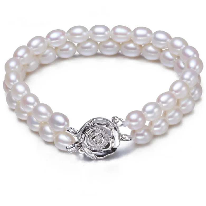 

MADALENA SARARA 6-7 mm Genuine Freshwater Pearl Bracelet Beaded Making Two Rows With Crystal Bead Girl's Bracelet 3.95"