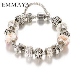 Emmaya 2017 New Silver Color Charm Glass Bracelets For Women Crystal Beads Bracelets & Bangles Pulseras Lady Jewelry