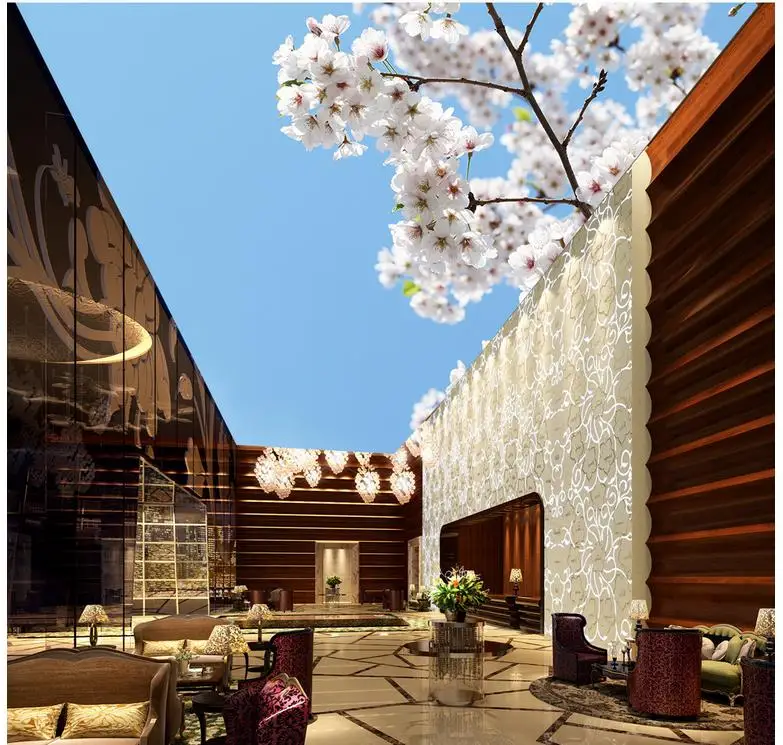 

Fantasy blue cherry ceiling Home Decoration 3d wallpaper living room Non woven wallpaper 3d wallpaper mural ceiling